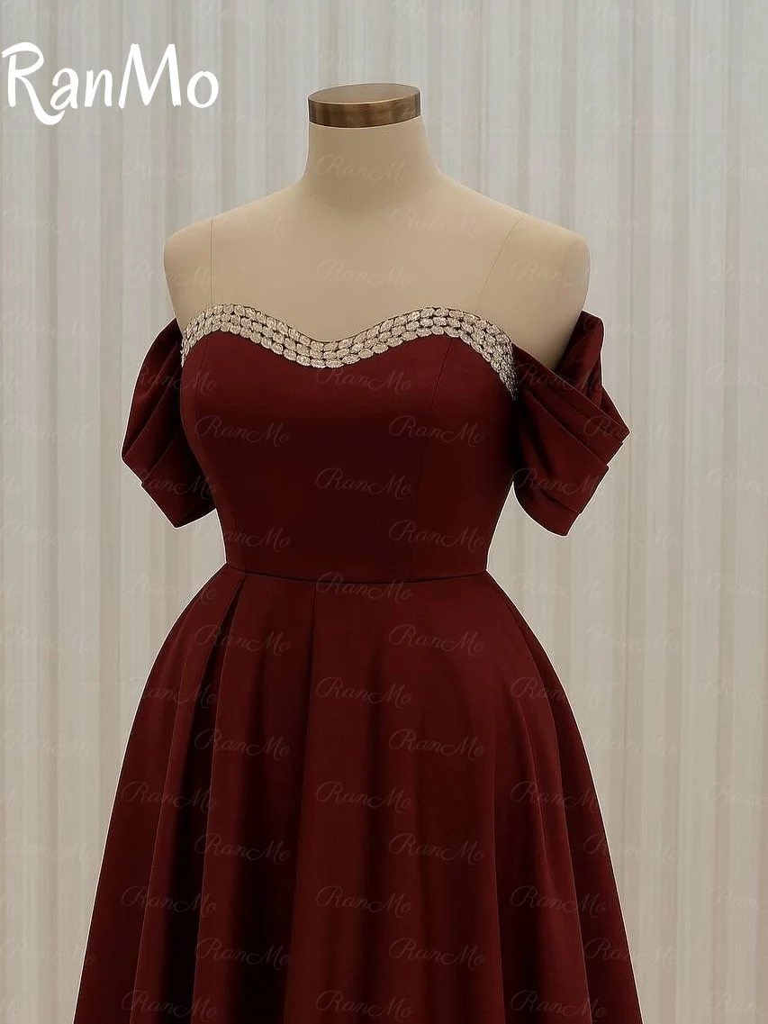 Ranmo Evening Dresses 2025 Satin Formal Party Dresses Off Shoulder A Line Prom Dress شارون سعيد فساتين سهره
