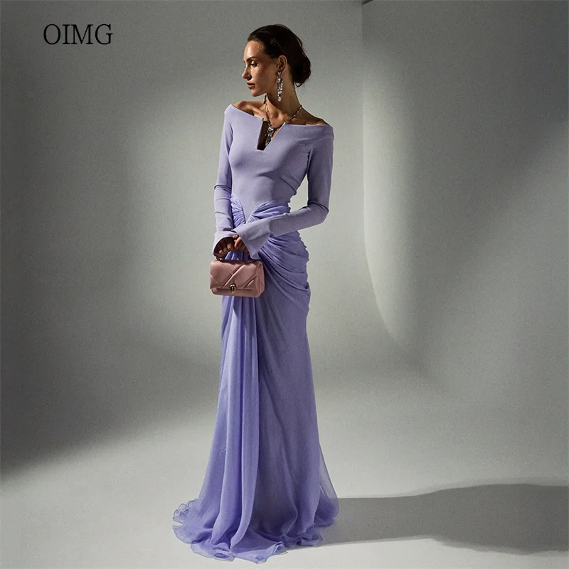 

OIMG Lavender Off The Shoulder Mermaid Prom Gowns Backless Pleated Party Gown Floor Length Evening Dress 2026 Customized