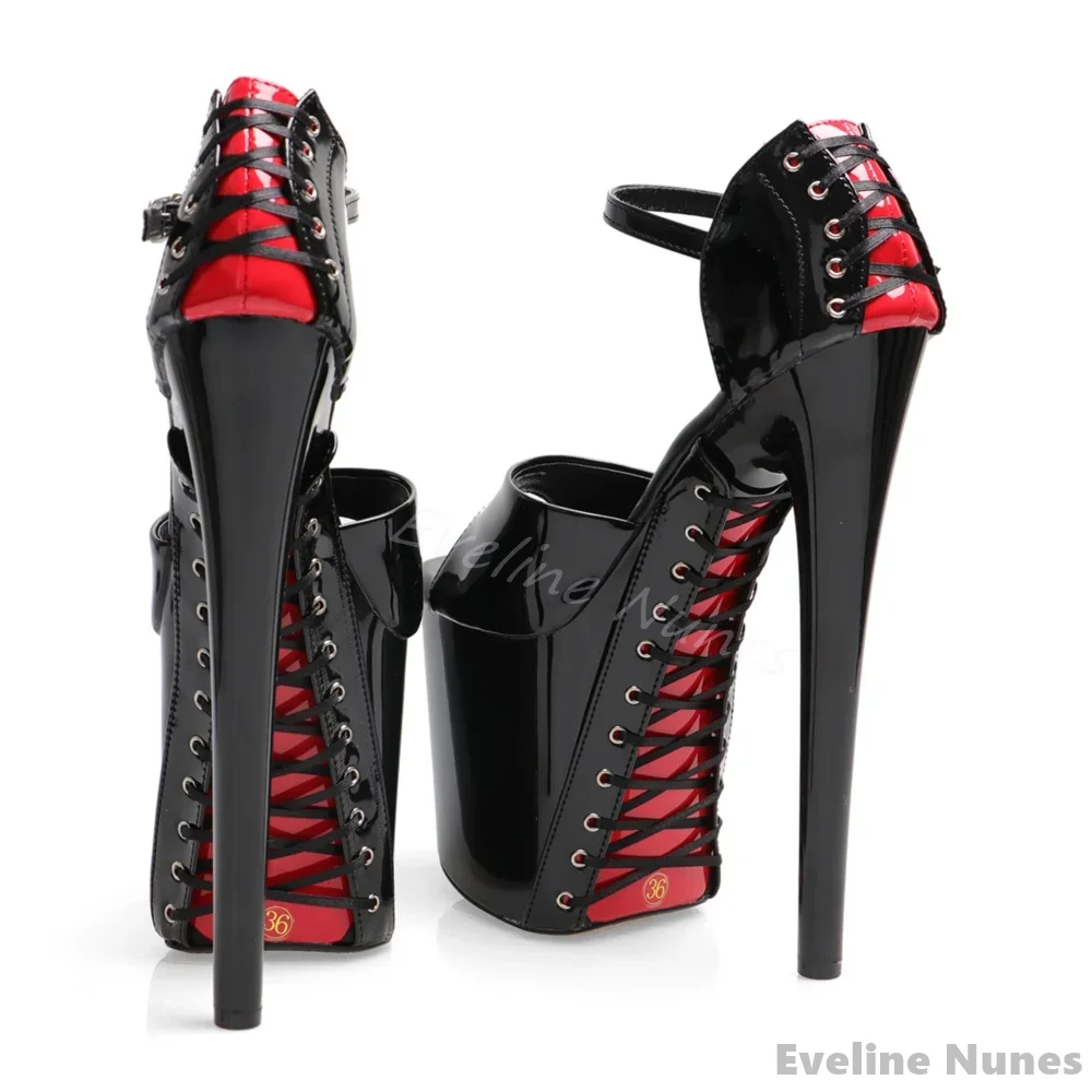 

20cm Peep Toe Cross Strap Super High Heel Sandals Women Stiletto Toe Platform Pole Dance Plus Size Nightclub Model Catwalk Pumps