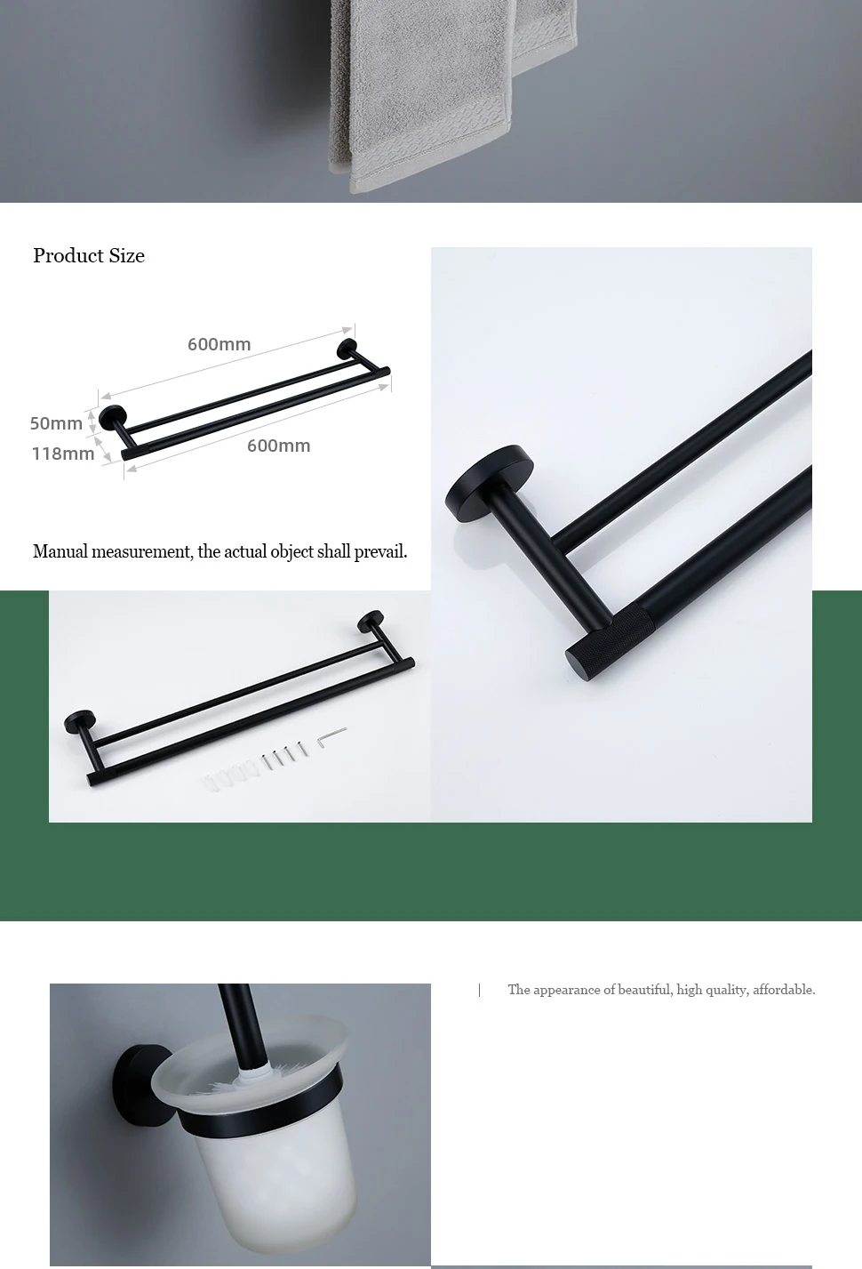 Black Bathroom Accessories Brass Knurled Kit Paper Holder Towel Rack Shelf Single Towel Holder Toilet Brush Holder Hook