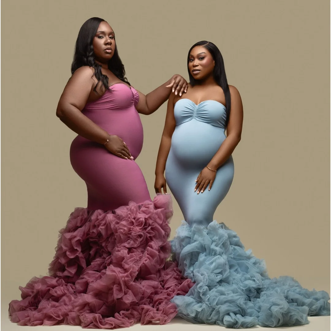Elegant Prom Dresses Stretchy Mermaid Maternity Photoshoot Dress Ruffles Train Plus Size Baby Shower Gown Customized