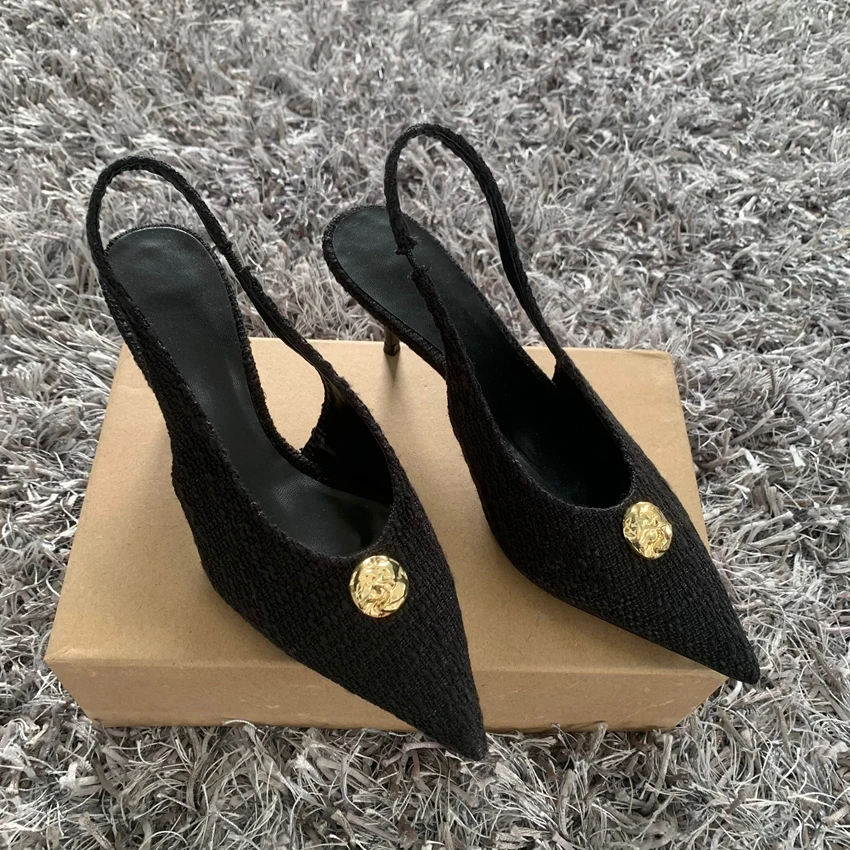 2025 ربيع جديد ماركة صندل نسائي موضة أشار تو الضحلة الانزلاق على السيدات أنيقة Slingback أحذية رقيقة حذاء كعب عالي