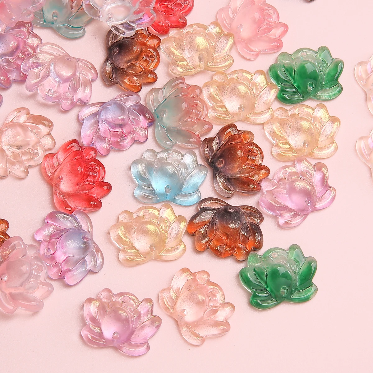 5Pcs 21x16mm Double Hole Lotus Beads Colorful Glass Beads Charm for DIY Earring Bracelet Necklace Jewelry Making Craft Handmade