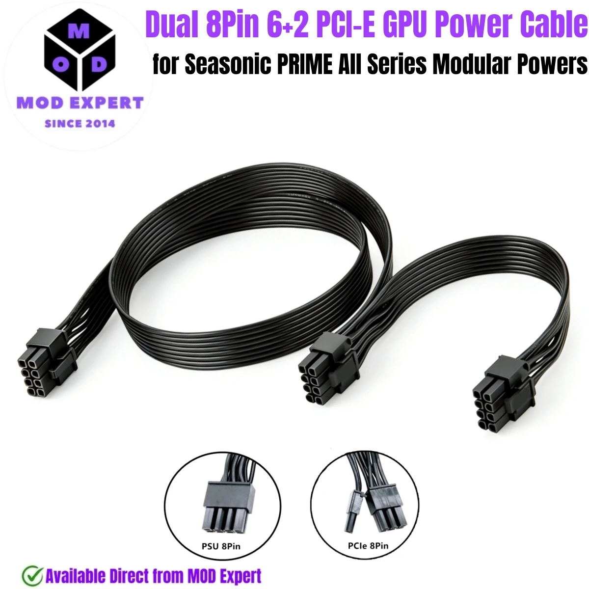 PCIe Dual 8Pin 6+2 GPU Power Cable for Seasonic PRIME Titanium/Platinum/Gold/SNOWSILENT 1300W, 1000W, 850W, 750W, 650W, 550W PSU