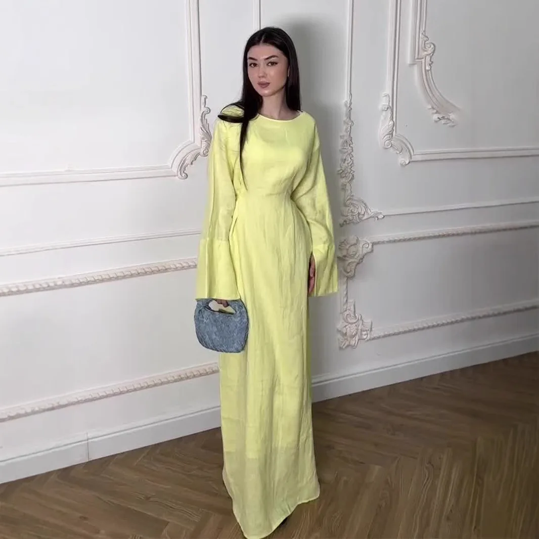 Ele Hohe Taille Reine Farbe Sommer Dr Damen Lange Sve A-Linie Dr Ele Aosphere Taille-Cinching Dr