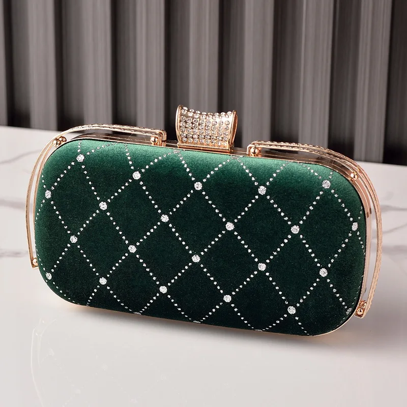 Retro Luksusowa Torebka Kopertówka z Aksamitu w Diamentową Kratkę, Glamourowa Wieczorowa Torebka na Galę, Pasująca do Chińskiego Cheongsama