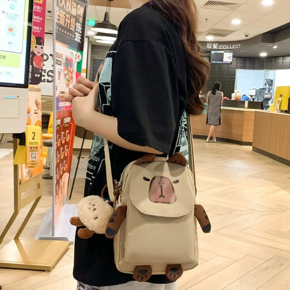 Simples náilon capivara crossbody saco de armazenamento saco do telefone dos desenhos animados bolsa de ombro grande capacidade bolsa lona saco escolar viagem