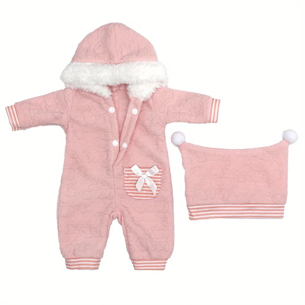 1 set of Girl doll clothes suitable for 16-inch dolls (product does not include doll and shoes) Pink bear hooded jumpsuit + hat