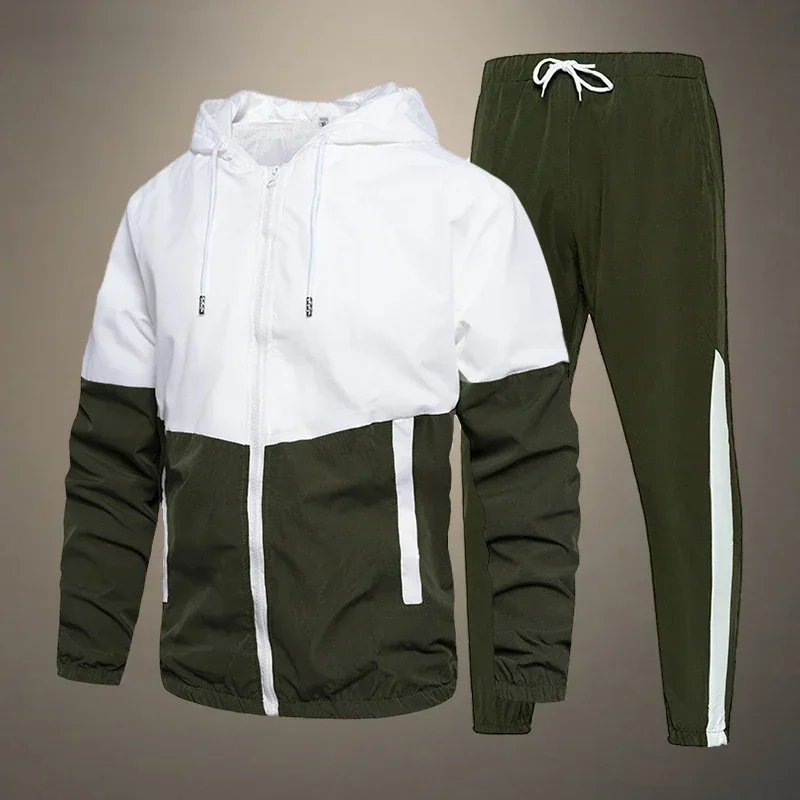 Brand Men Tracksuit Casual Set Autumn Male Joggers Hooded Sportswear Jackets+Pants 2 Piece Sets Hip Hop Running Sports Suit