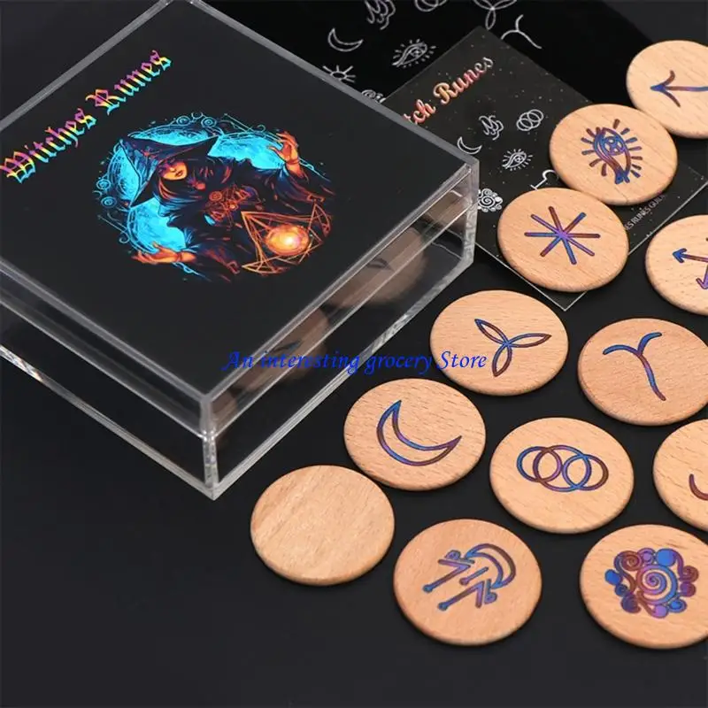 652D Divination Runes Signs Hand Carved Wooden Runes Symbols Set Easy to Use