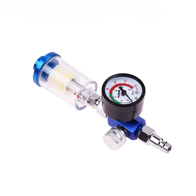 In-line Oil Water Separator Filter Separator Spray Gun Air Regulator Pressure Gauge with JP/EU/US Adapter for Spray Gun Air Tool