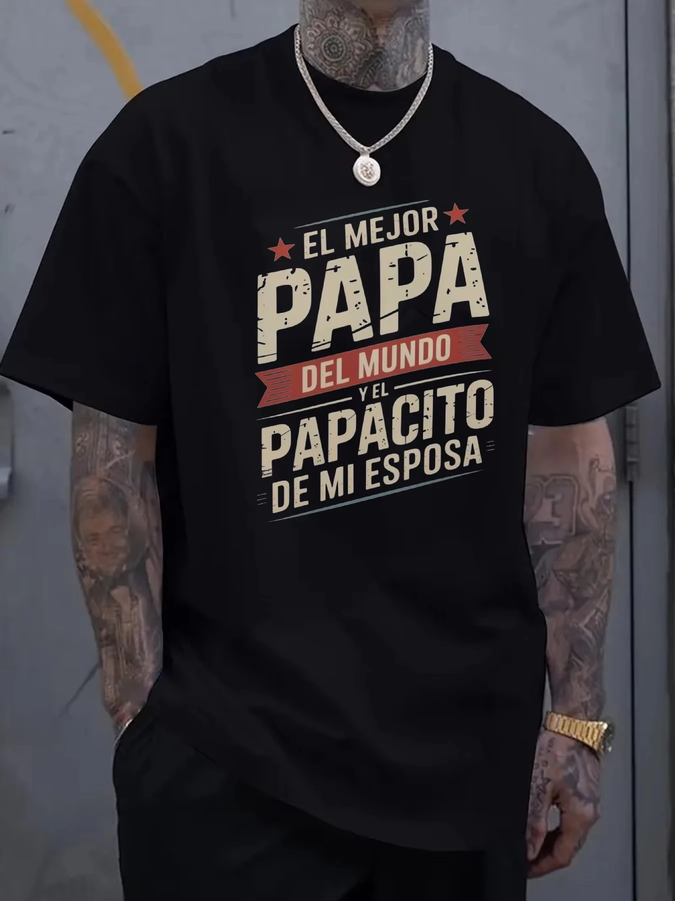 Summer Father's Day Gift A Men's Casual T-shirt in Black with The Spanish Inscription 