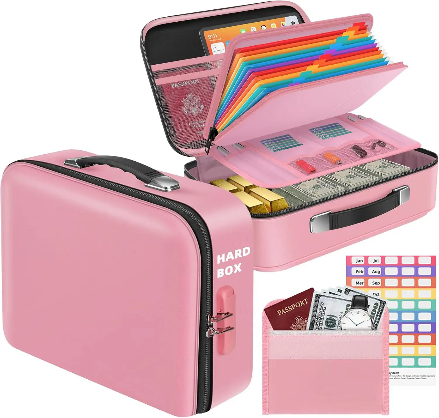 Portable Hard Case Lock Water-Resistant File EVA Organizer Bag Fireproof Waterproof Document Money Safe Pouch
