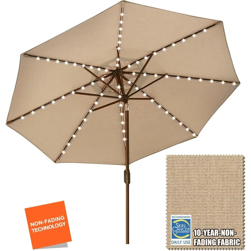 

USA 10-Year-Non-Fading Solar 9ft Market Umbrella with 80 LED Lights Patio Umbrellas Outdoor Table Umbrella with Ventilation