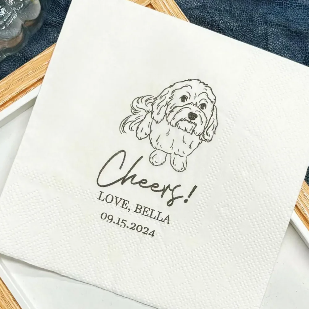 

50Pcs Custom Pet Wedding Cocktail Napkin,Custom Illustrated Dog Wedding Napkins,Custom Pet Portrait Cocktail Napkin Luncheon