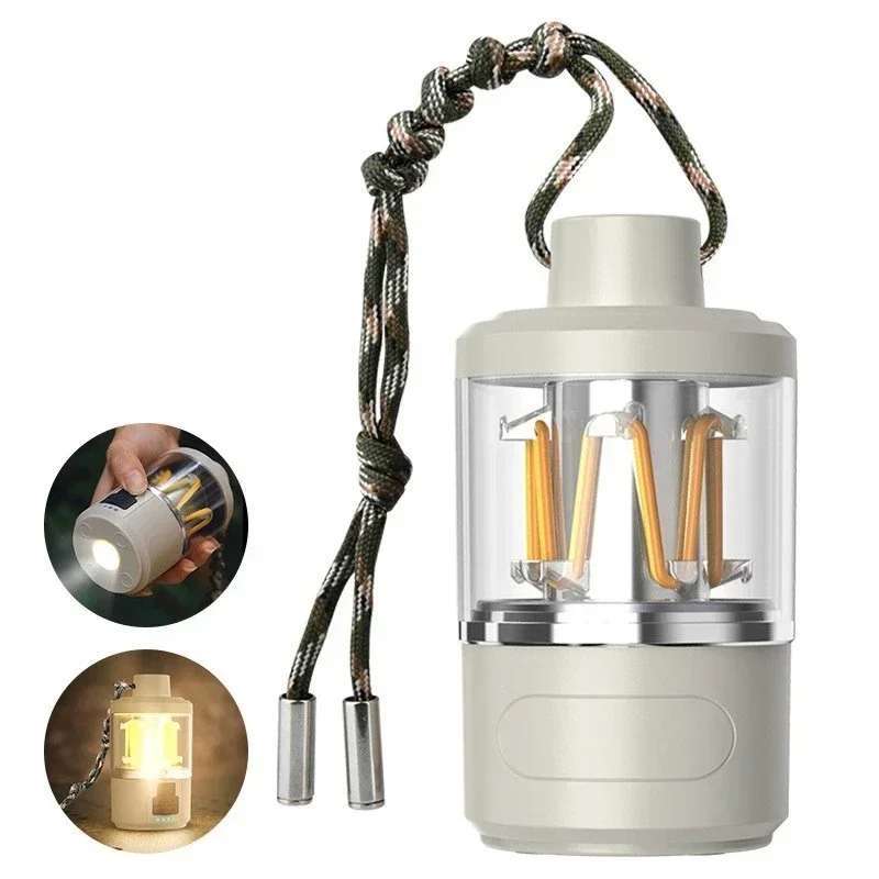 Portable Camping Lantern, USB Rechargeable LED Flashlight, COB Hanging Tent Lamp, 3 Colors Dimmable Atmosphere Lighting, 180 Lum