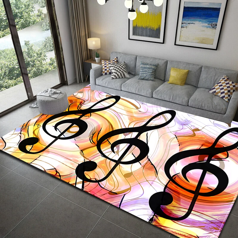 Black Music Note Area Rug Vintage Black Throw Rugs Non-Slip Floor Mat Door Mats Carpet for Living Room Bedroom Home Decoration