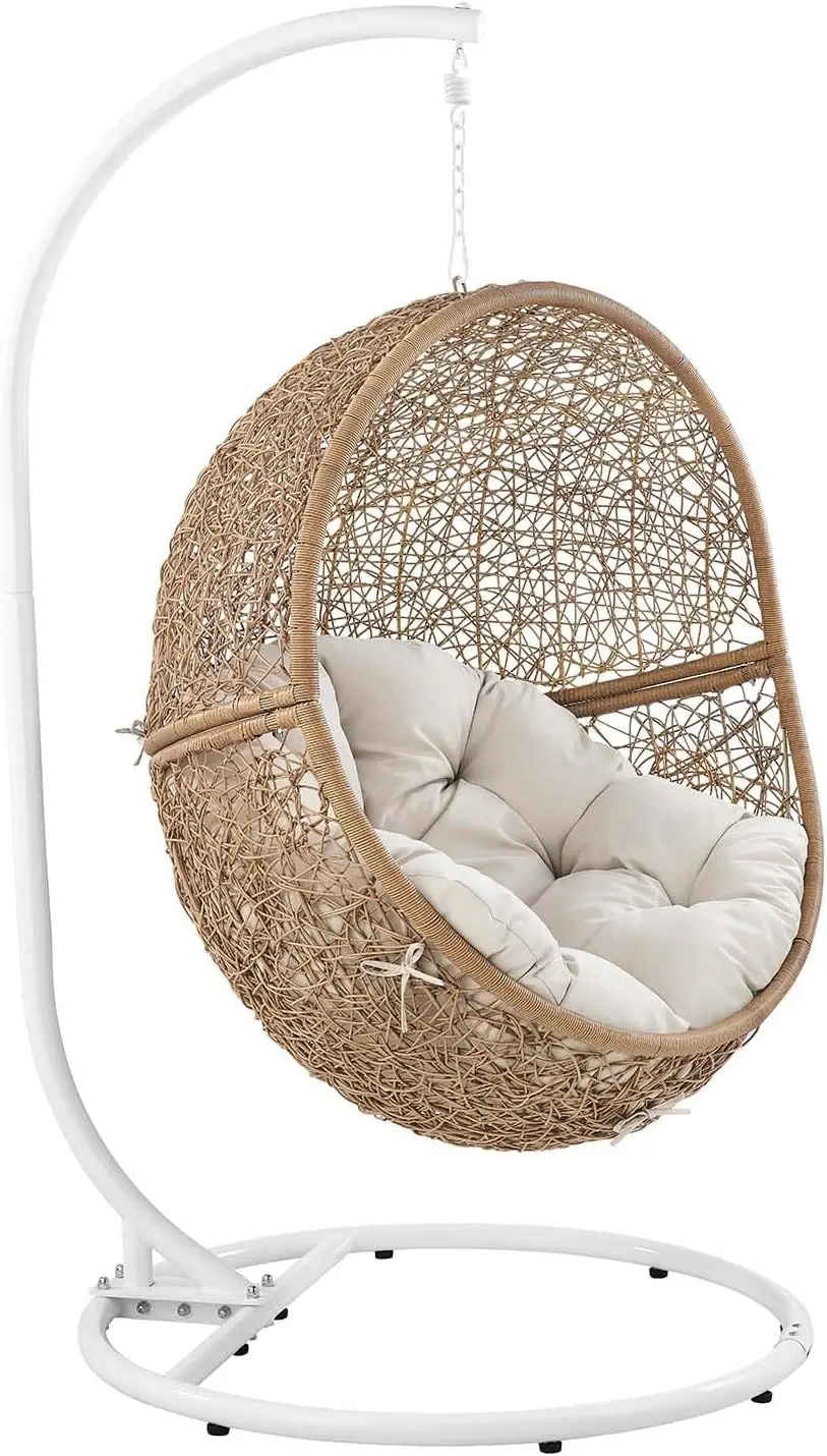 Encase Outdoor Patio Rattan Swing Chair In Cappuccino Beige