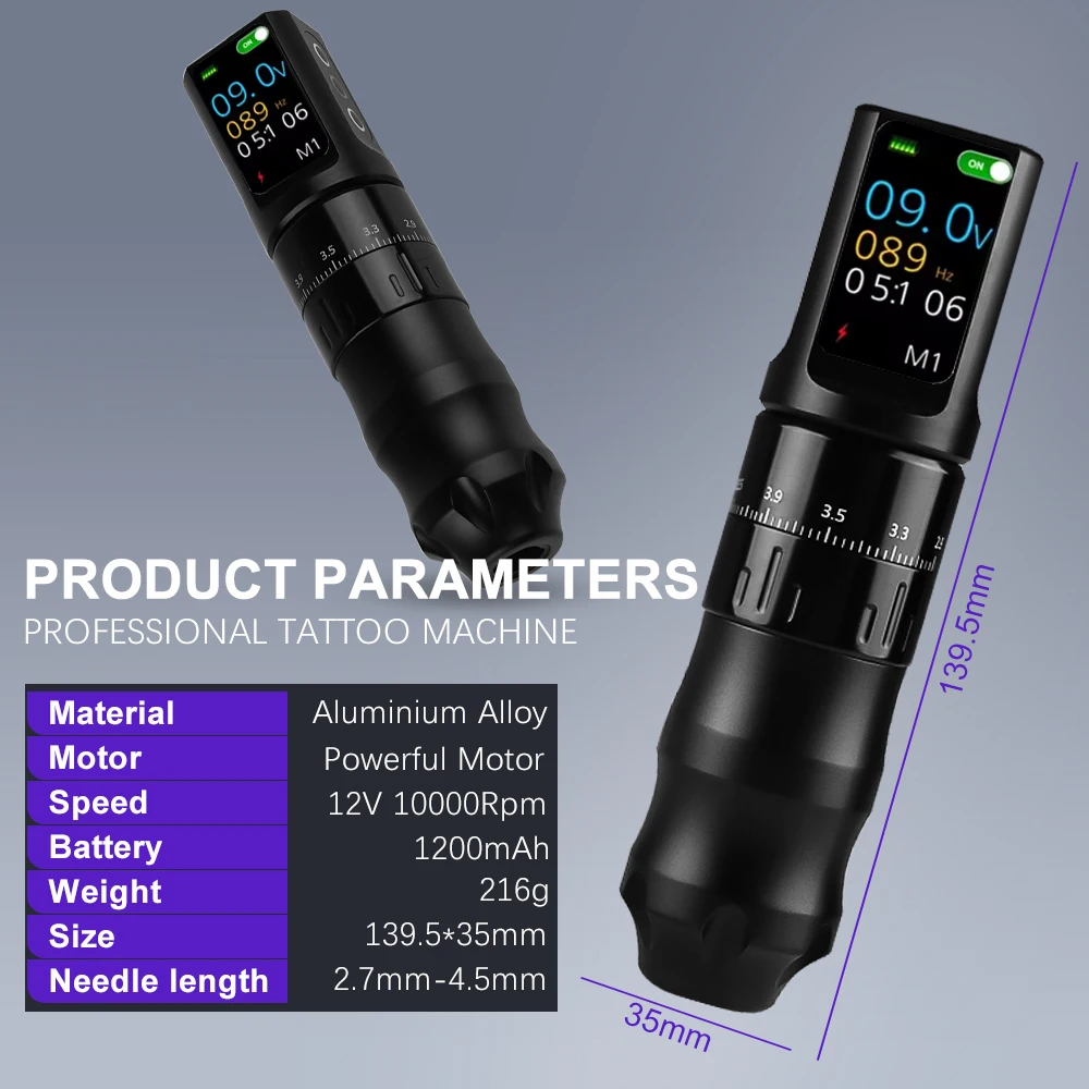 プロフェッショナルワイヤレスタトゥーパワーペンタトゥーマシン調整可能なストローク 2.7 ミリメートル-4.5 ミリメートルデジタルディスプレイタトゥーガンキットボディアート