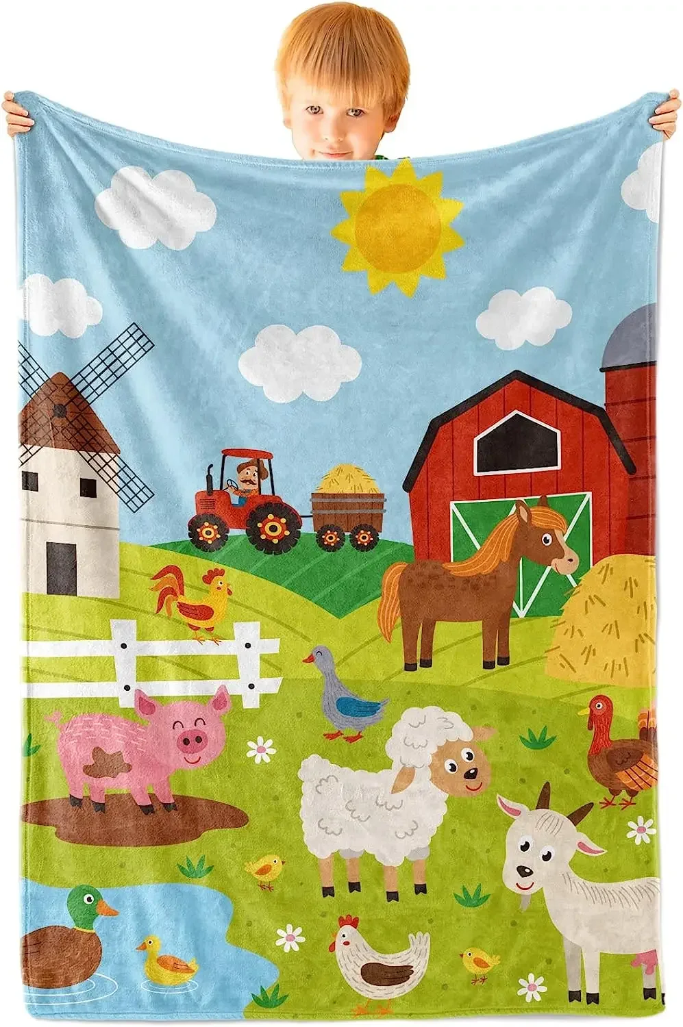 

3d Print Blanket Soft Farm Kids Quilt Baby Toddler Boys Fence Farm Animal Blanket for Boys Girls Lovely Sheep Throw Blankets