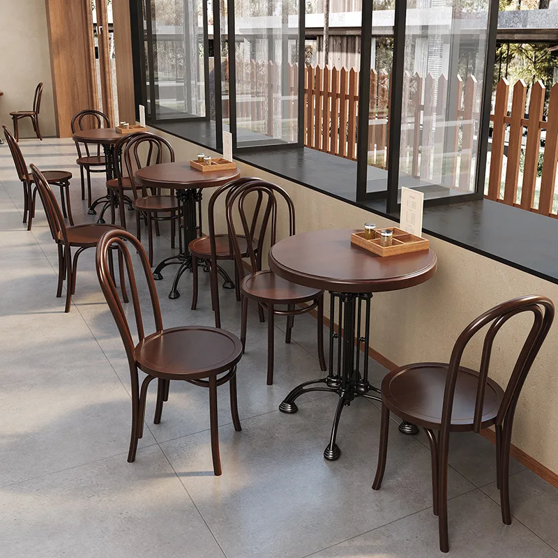 Retro Commercial Restaurant Solid Wood Tables And Chairs Coffee Shop Milk Tea Store Table And Chair Set Restaurant Furniture