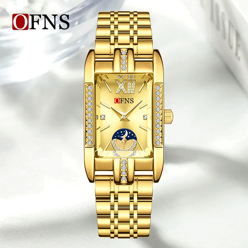 OFNS 1633 ساعة كوارتز أنيقة للسيدات مقاومة للماء سوار فولاذي ساعات عمل عصرية غير رسمية للمرأة montre فام