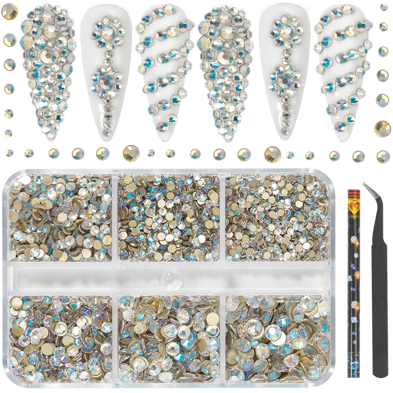 

HNUIX Luxury Shini 3D Diamond Moonlight Blue multi-size Nail Rhinestones Flatback Nail Charms Flat Bottom Crystals Nail Art 3D Decoration Gem Kit