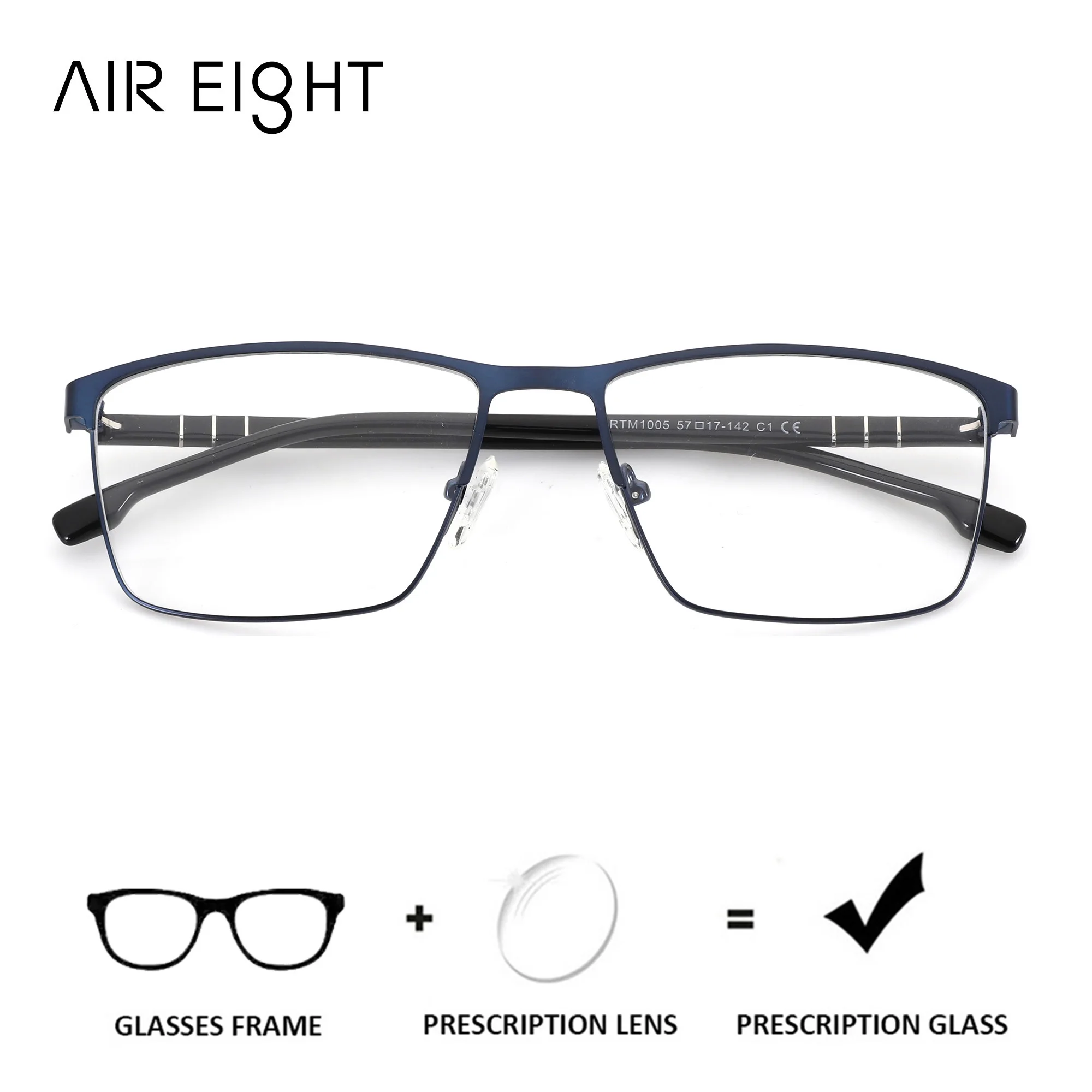 AIREIGHT S Size Metal Rectangle Prescription Glasses For Men Anti Blue Light Photochromic Medical Lenses Progressive Eyewear