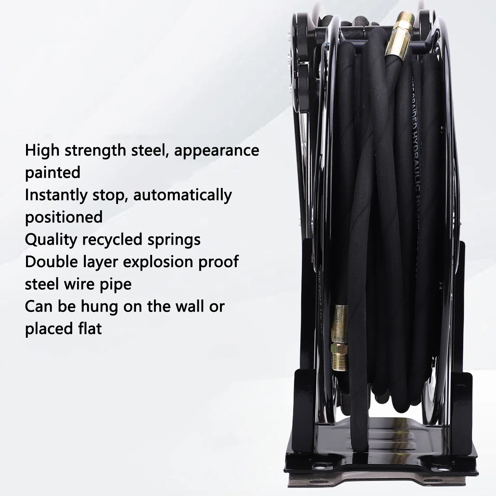 Pressure Washer Hose Reel 2 Arm 3/8inx49.21ft Retractable Auto Rewind Heavy  Steel with 49.21ft Hose 4.9ft Wire 4000PSI