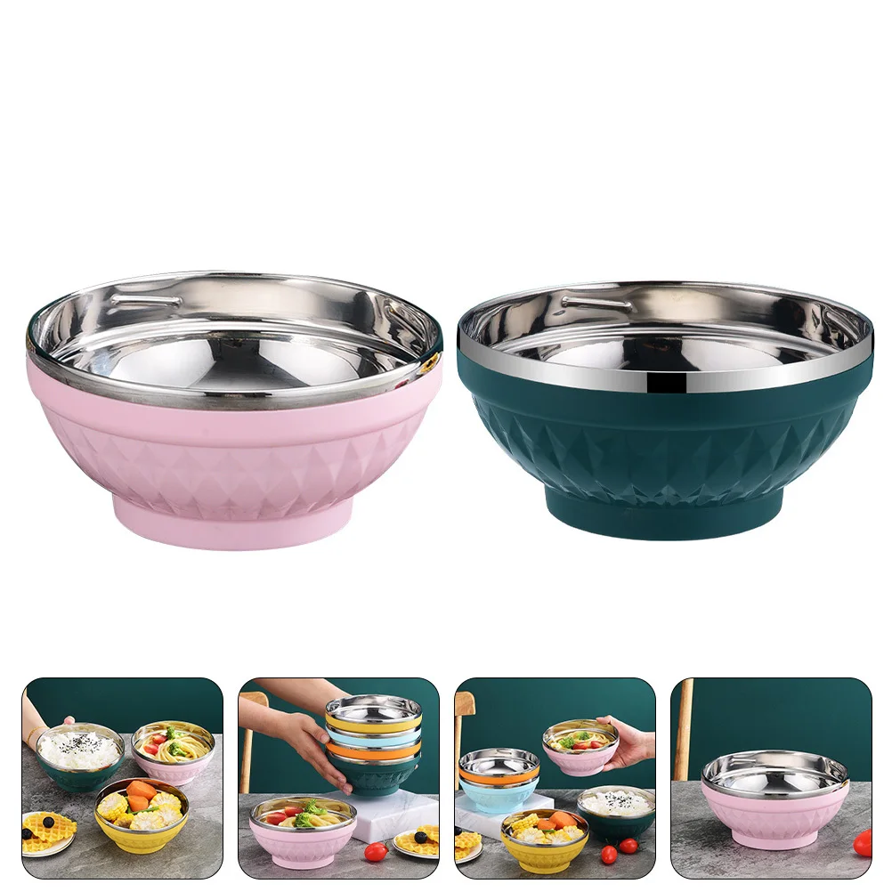 

2Pcs Stainless Steel Insulated Bowls Large Capacity Lightweight Household Noodle Rice Soup Food Serving Bowl Smooth Surface Heat