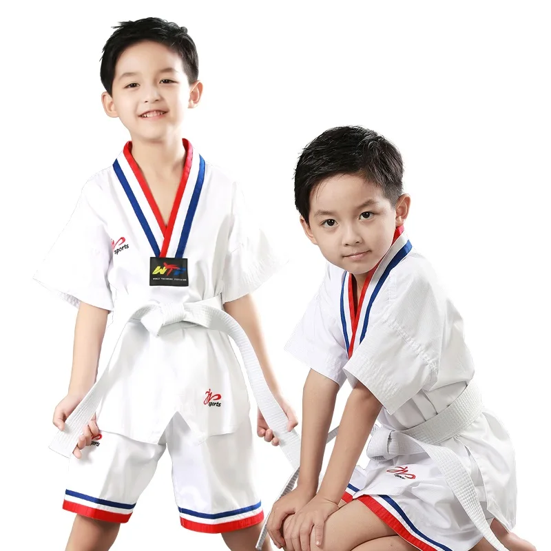 Original Kids Taekwondo Summer Short Sleeve Shorts Uniform Dobok Gi TKD WTF Multi Coloured V Neck