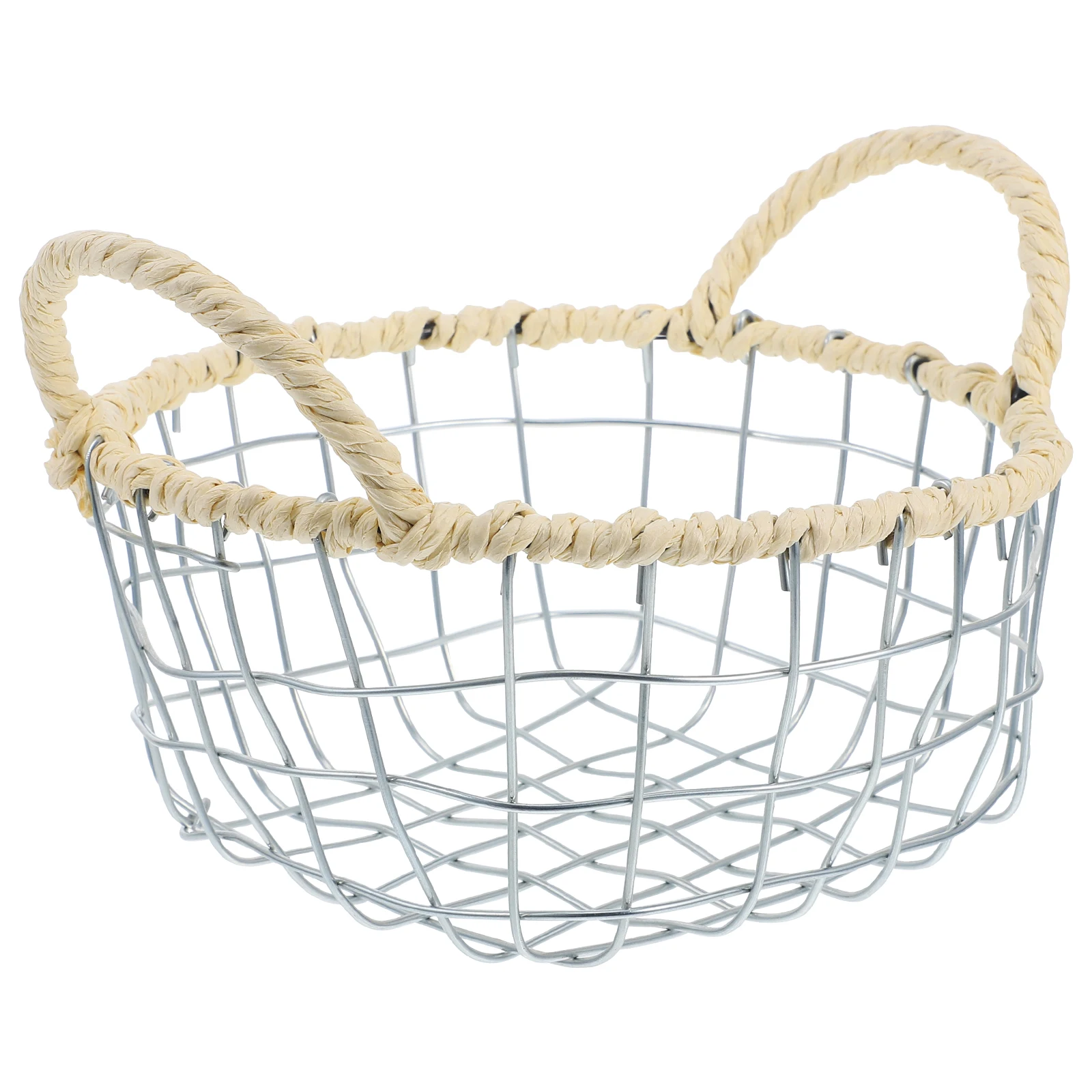 

Handwoven Iron Storage Basket Small Double Handles Bread Snack Fruit Vegetable Kitchen Container Lightweight Picnic Party