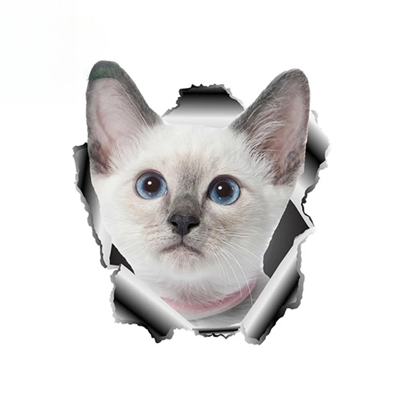 3D White Cat Vinyl Sticker Torn Metal Decal Animal Car Stickers Window Bumper Decor Pet Cat Car Styling 13cm x 11.7cm  PVC KK