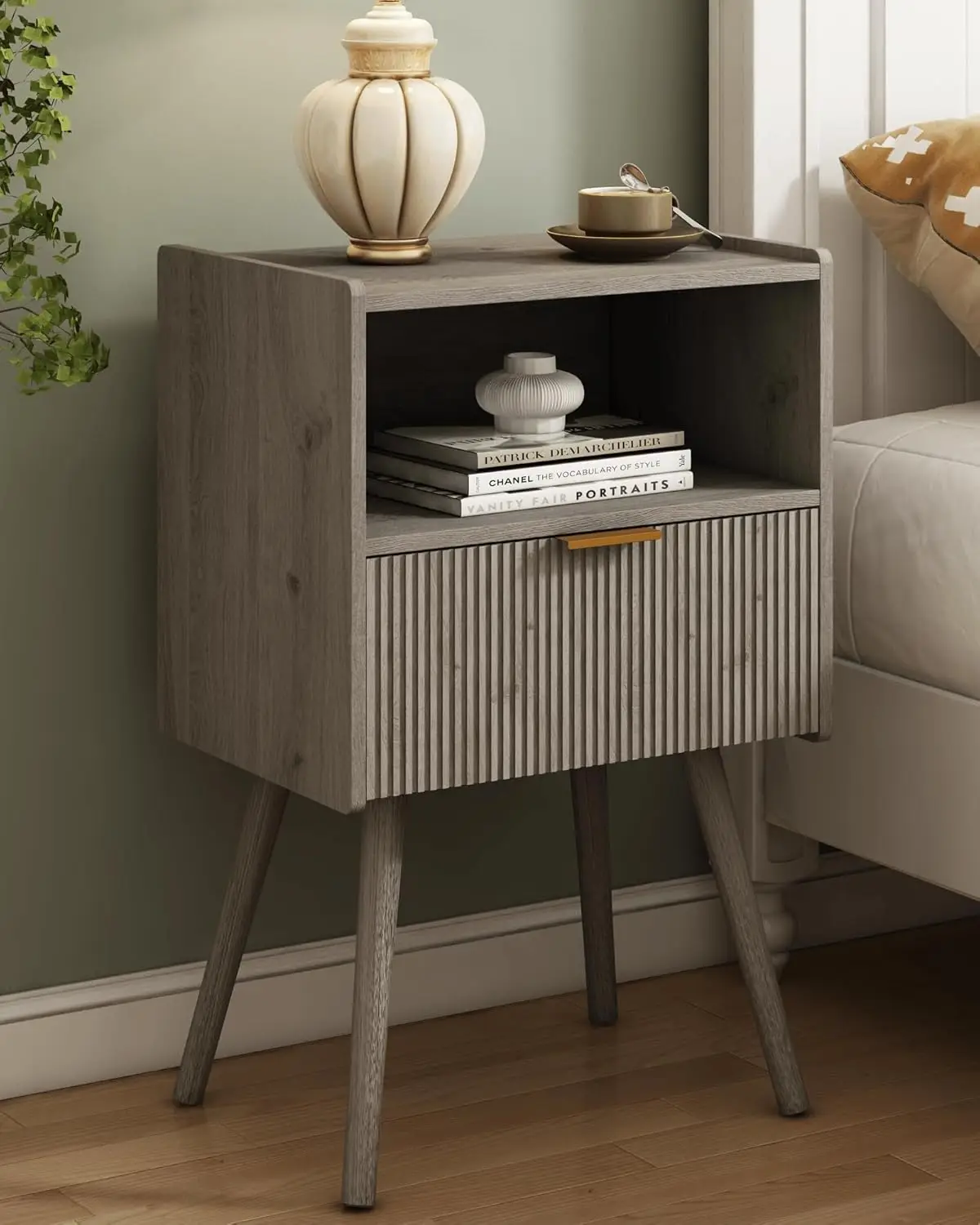 

Nightstand,Modern Bedside Table with Storage Drawer and Open Wood Shelf, for Living Room, Bedroom and Small Spaces, Accent Ni