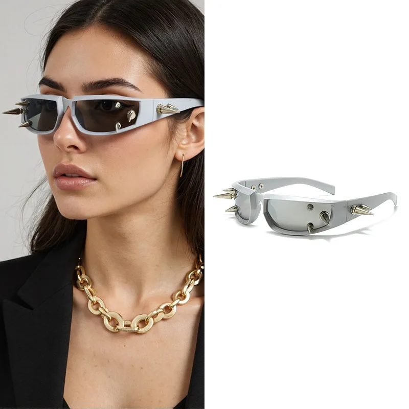 Cyberpunk DIY Unisex Übertriebene Sonnenbrille Niete Motorrad Stil Hip Hop Streetwear Brille Handgemachte Optische Brillen – Detail 18