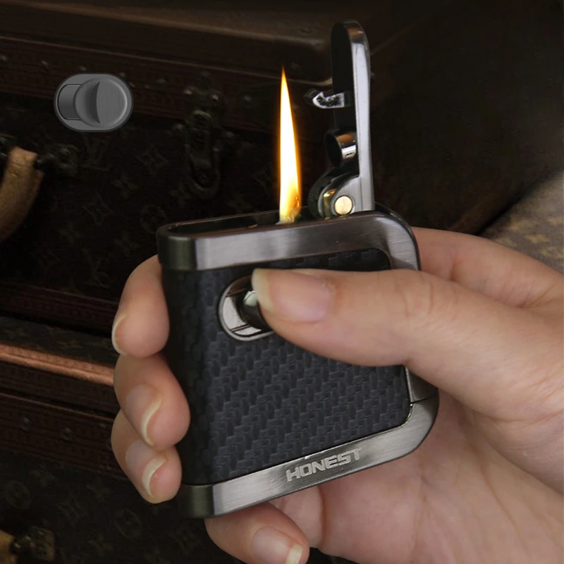 High-grade Leather Pattern Exterior Lighter Metal Vintage Retro Kerosene Lighter Catapult Ignition Lighter Smoking Accessories