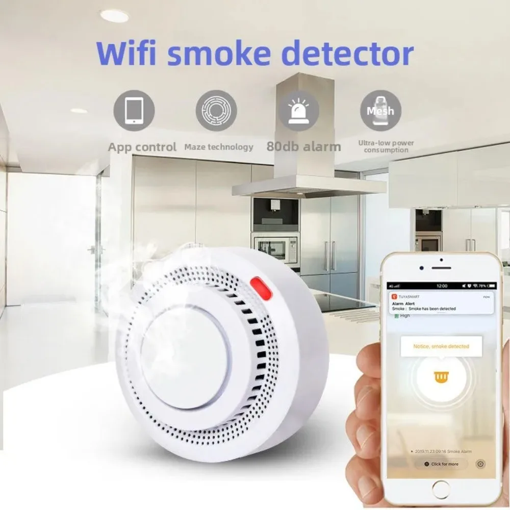 Smart Home Wireless Smoke Sensor AppDisplay, Fire Alarm,Intelligent Linkage,High Sensitivity,Suitable for Home,Factory, Reliable