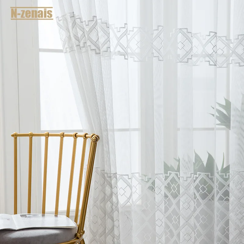 

Curtains for Living Dining Room Bedroom Simple Diamond Lattice Embroidered Translucent Finished Custom