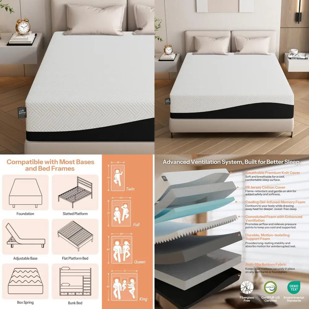 

10 Inch Queen Size Cooling Gel Memory Foam Mattress for Back Pain Relief and Motion Isolation