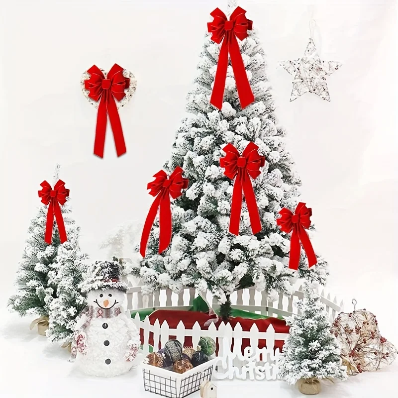 1 PC Large Christmas Bow  Valentine's Day Golden Edged Red Velvet Wreath  Tree Topper Ornament  for  Home  Decoration