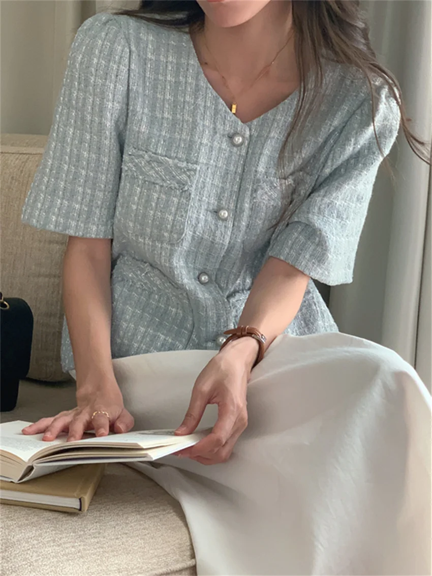 

Alien Kitty Summer Coats OL Women Pockets Work Wear Blazers Chic 2023 Elegant Office Lady Short Sleeve Slim New Weave OL