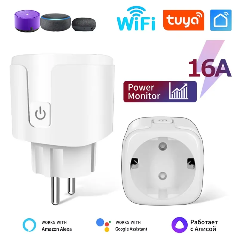 Tuya Smart Home EU Socket 16A WiFi Smart Plug with Power Monitor Outlet Smart Life APP Voice Control Alexa Google Home 110V 220V