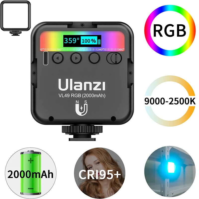 Карманный мини-видеопроектор Ulanzi VL49 RGB, фотография смартфона, живая трансляция 2500-9000K, 2000 мАч