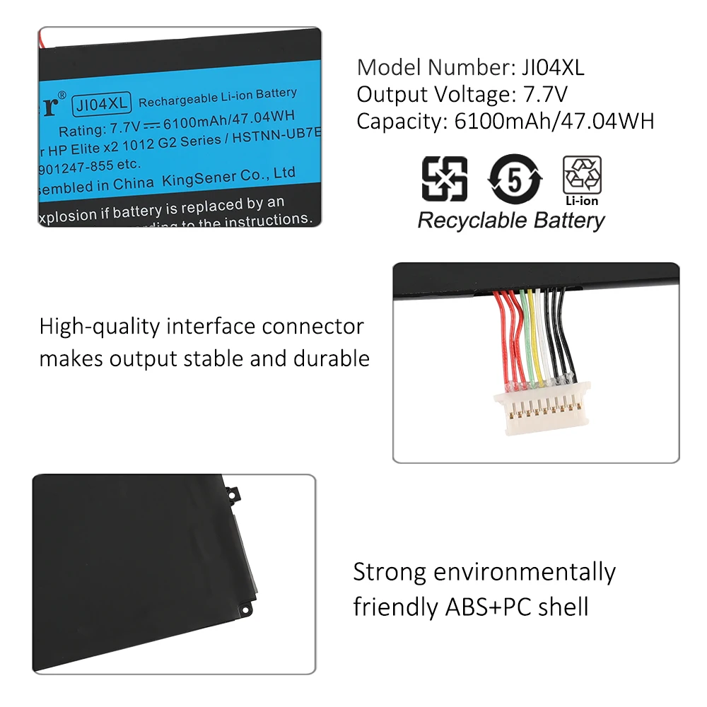 KingSener JI04XL 901247-855 901307-541 HSTNN-I07C HSTNN-UB7E  J104XL Laptop Battery For HP Elite X2 1012 G2-1LV76EA 7.7V 6110mAh