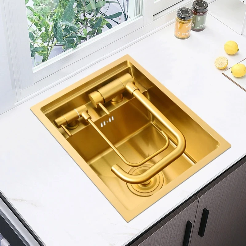 Cover hidden Single Kitchen Small Size Kitchen Sink Nanometer Gold 304 Stainless Steel Handmade kitchen Bar Counter Sink