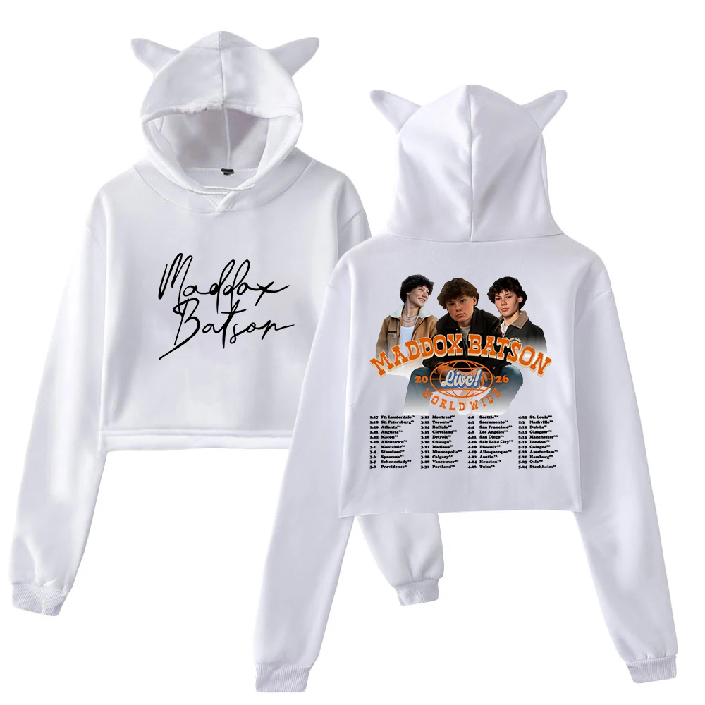 Maddox Batson Live Worldwide Tour 2026 Sudadera con capucha Orejas de gato Sudaderas con capucha Top corto de manga larga Ropa de mujer