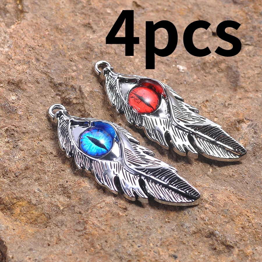 4-Piece Set of Feather Devil's Eye DIY Handmade Pendants, Embossed Feather Embellishments with Colorful Eye Designs, Suitable for DIY Bracelets, Necklaces, Earrings, and Hanging Ornaments, Handmade Beaded Decoration Accessories