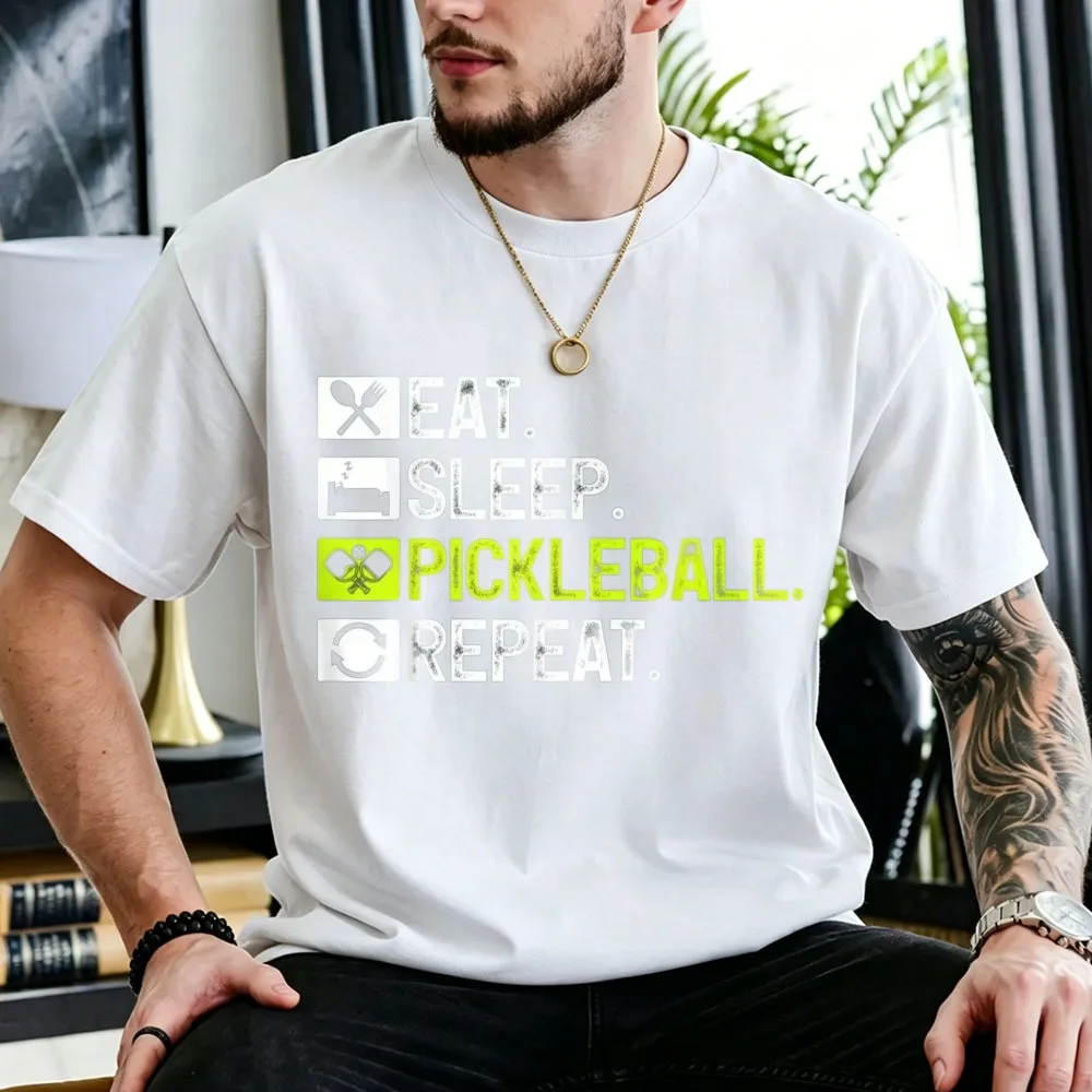 Eat Sleep Pickleball Repeat Checklist Print Unisex Cotton T Shirt Women Men Sports Athlete Casual Outdoor Training Workout Tops