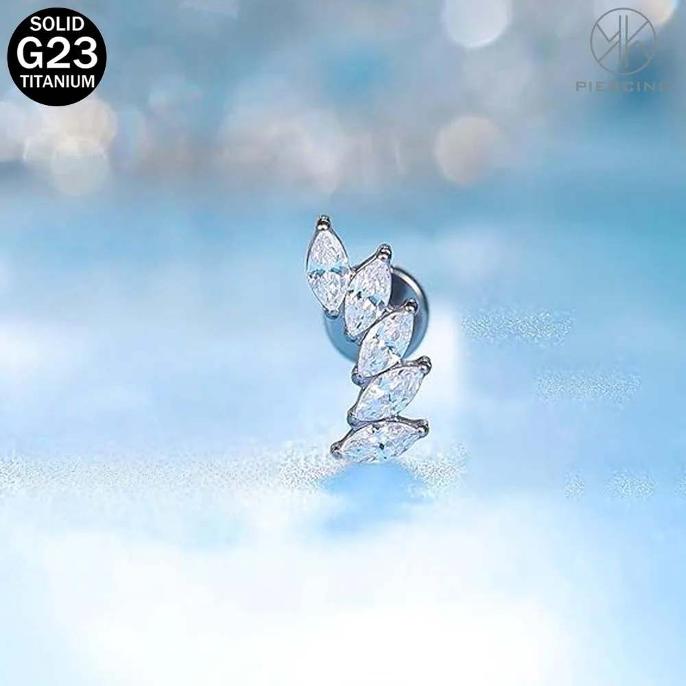 1Pc Titanium Labret Stud Earring for Women Internally Threaded CZ Cartilage Lobe Tragus Helix Piercing Body Jewelry