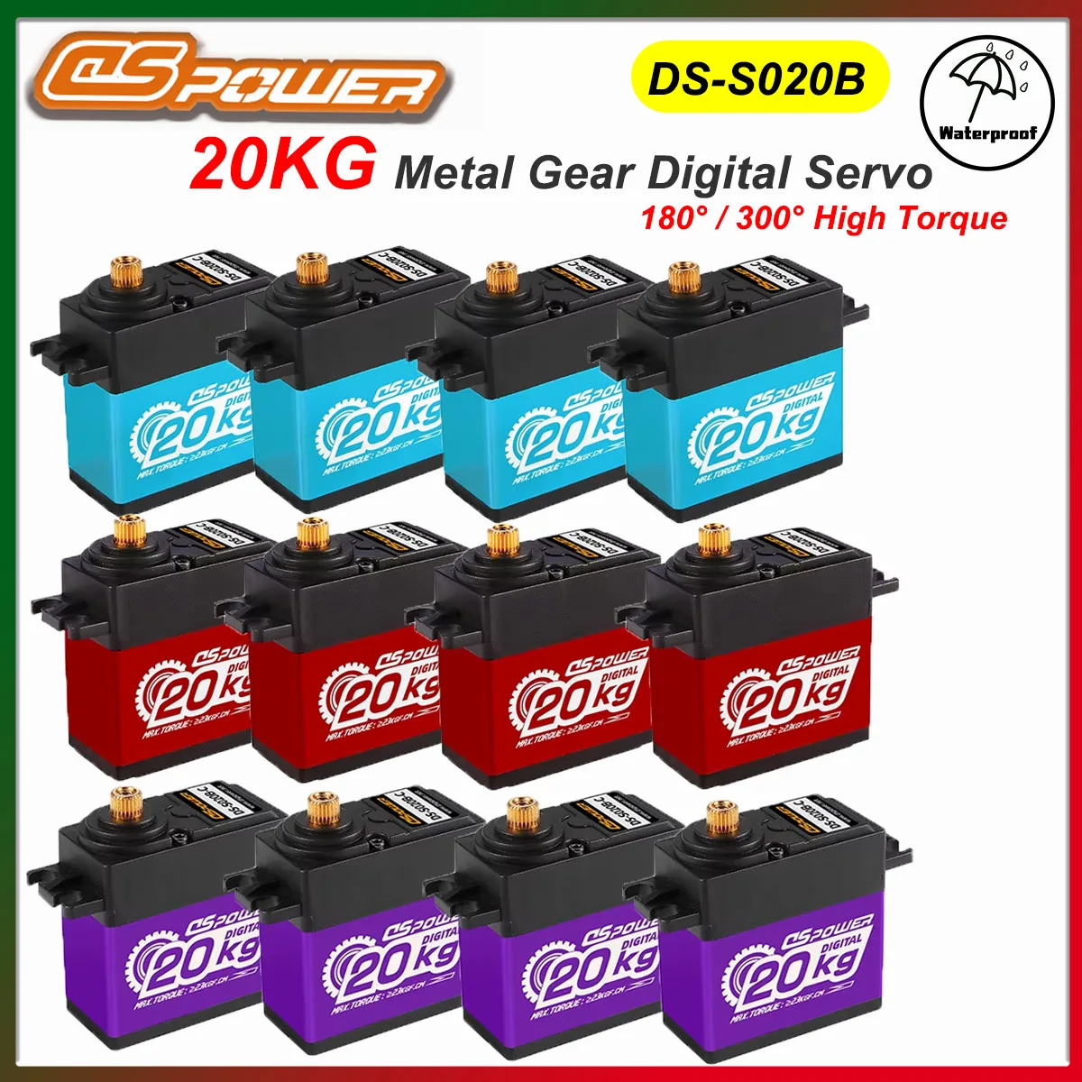 DSPOWER 20KG 防水メタルギアデジタルサーボ 180 °   300 °   1/8 1/10 RCカーロボットボート飛行機Wltoys軸部品用高トルク